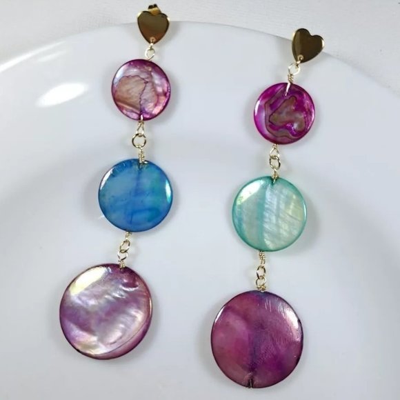 BRAZILIAN NACAR MULTICOLOR DANGLE EARRINGS BOHEMIAN STYLE PARTY WEDDINGS - Picture 1 of 3